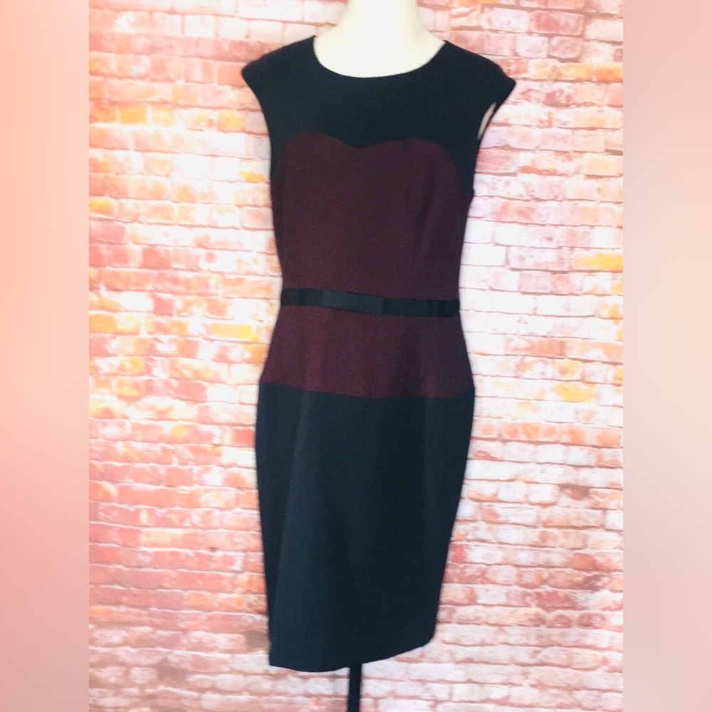 The Limited Burgundy and Gray Color block Pencil Sheath Dress